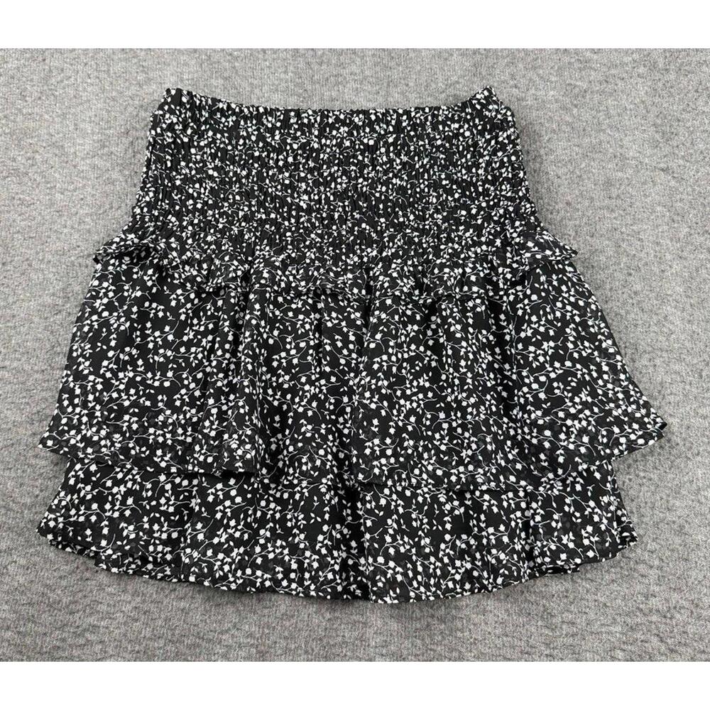 Sienna Sky Women's Small Black & White‎ Floral Tiered Ruffle Mini Skirt Lined
